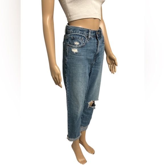 Uniqlo high rise dark washed tattered denim - Picture 2 of 4